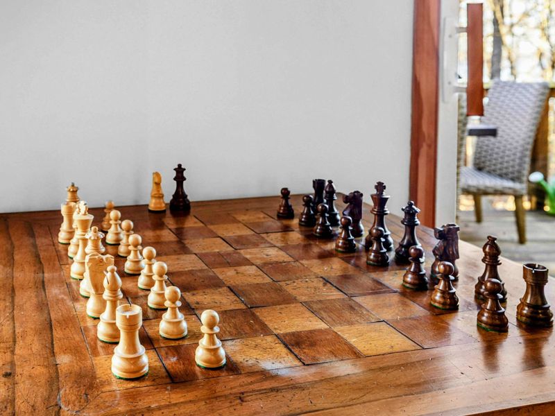 Strategic Lakeside Games – Challenge friends and family to a game of chess on this rustic wooden table, set against the backdrop of Lake Anna. A perfect blend of mental engagement and serene views to enhance your vacation experience.