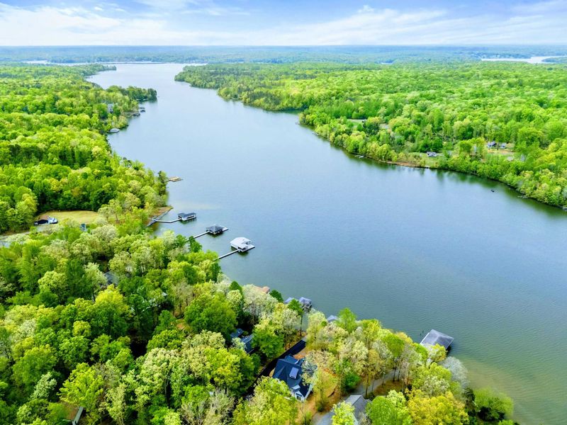 Aerial - Sweeping view of Lake Anna showing the property's cove and the expansive surrounding landscape.