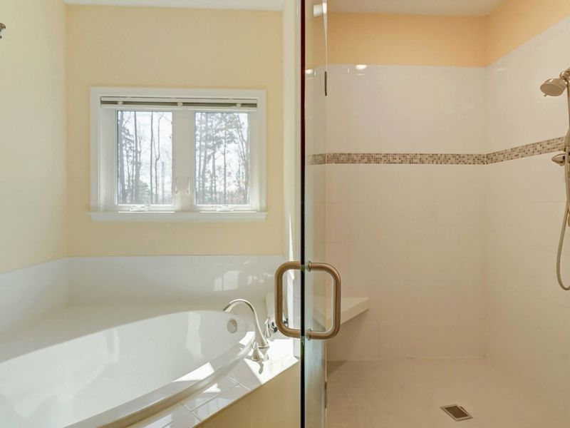 The Best Kind of Choice – Bubbles or steam? With a tub like this and a shower like that, you can’t go wrong.