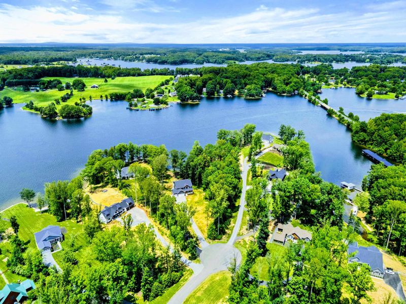 Aerial View - The Private Side of Lake Anna stretches out with green islands, quiet coves, and surrounding farmland.