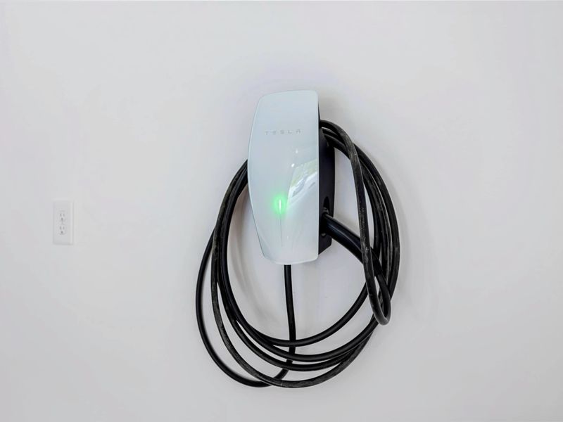 Garage - A Tesla wall charger is available for EV owners, adding a thoughtful modern convenience to the property.