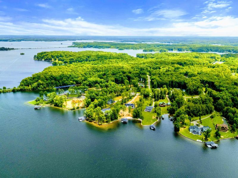 Aerial View - The peninsula and surrounding coves of Lake Anna's Private Side, captured from high above.