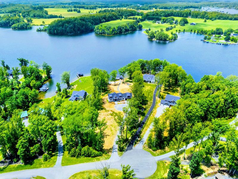 Aerial View - The wider neighborhood on the Private Side of Lake Anna, with lush green lots and calm coves.