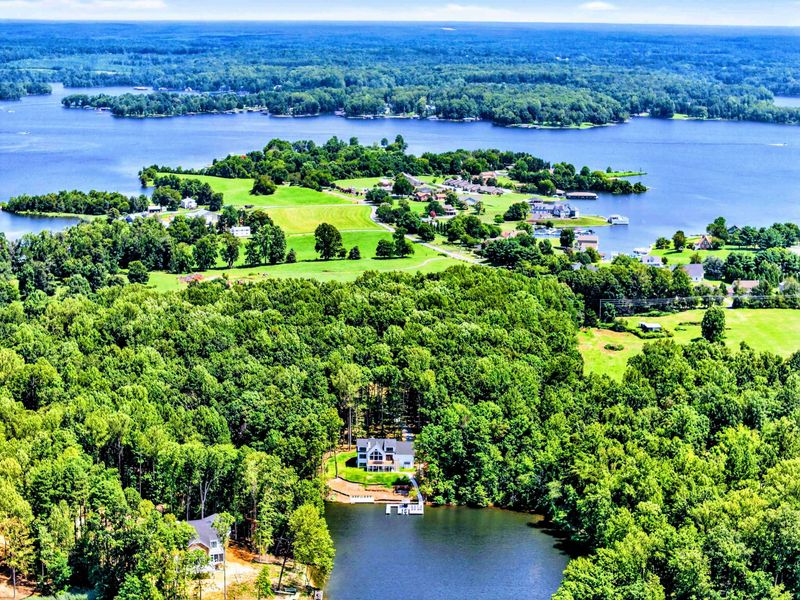 Aerial View - The surrounding Lake Anna community with the home's waterfront position visible.