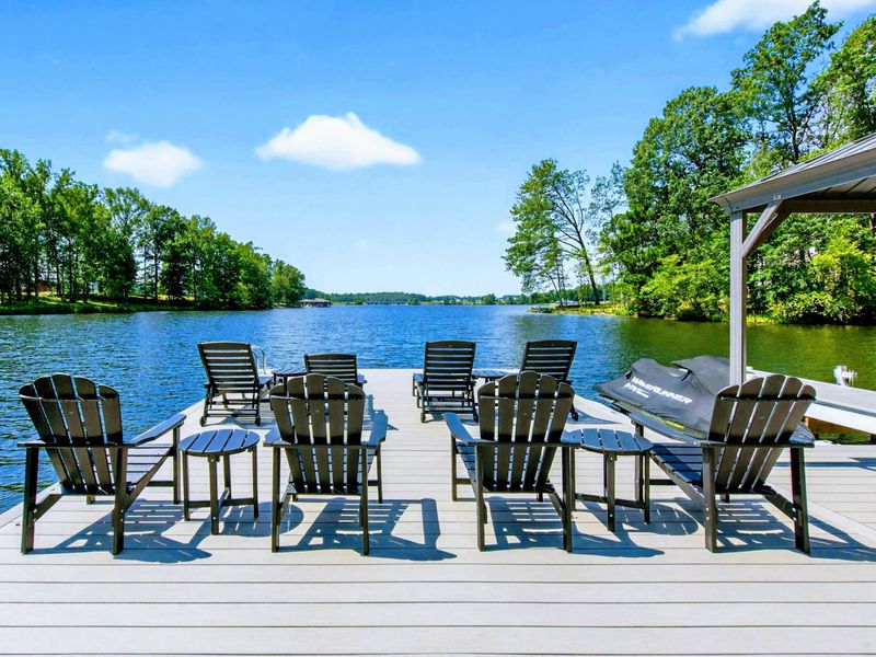 Dock Sun Deck - Adirondack chairs on the dock face the open waters of Lake Anna.