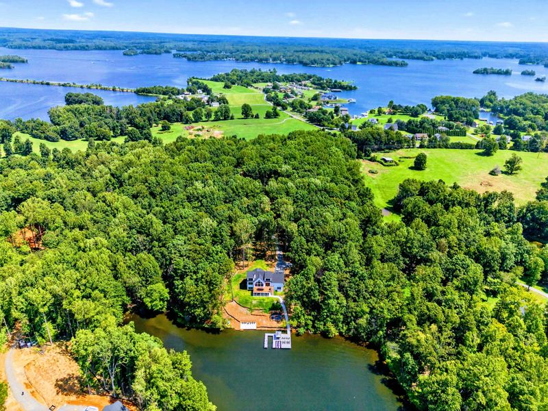 Aerial View - Wide panoramic capturing the rolling Virginia countryside and Lake Anna beyond.