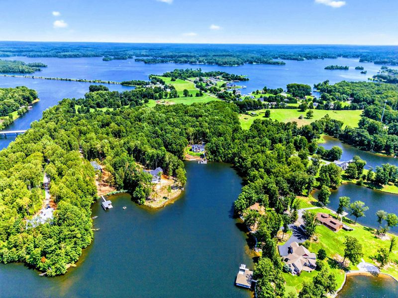 Aerial View - Sweeping panorama of Lake Anna's cove neighborhood from high above.