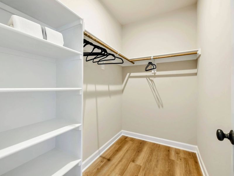 Walk-in closet with built-in shelving and ample hanging space