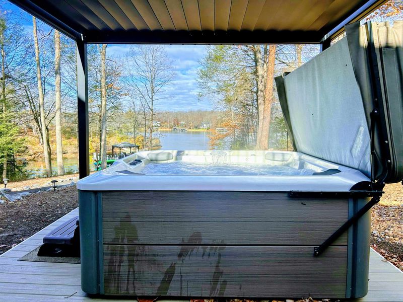 Hot Tub - Lake view angle looking through the trees toward the dock from the spa.