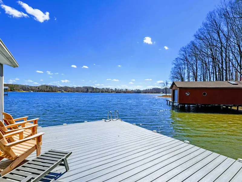 Lake Views from the Dock - Look across the cove from the dock, where calm water and blue skies set the scene for a perfect lake day.