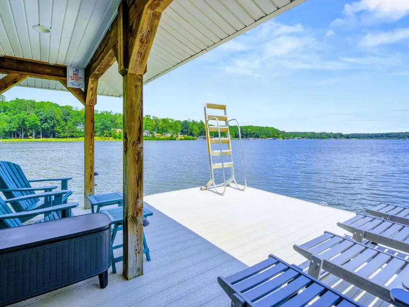 Looking back from the dock toward the pavilion and the house beyond. Everything you need is steps away.