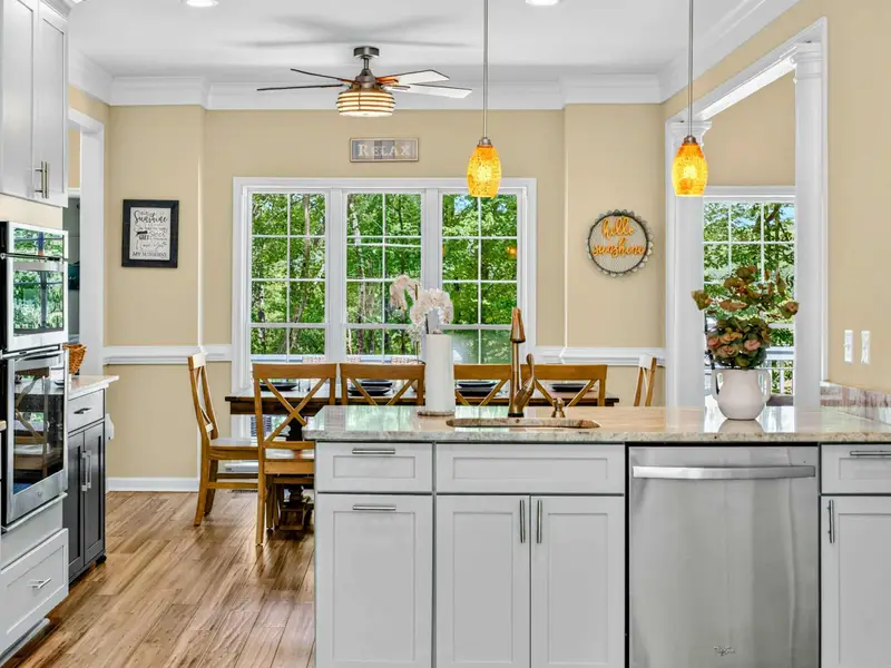 Breakfast bar seating at the island. Pull up a stool and keep the cook company while coffee brews.