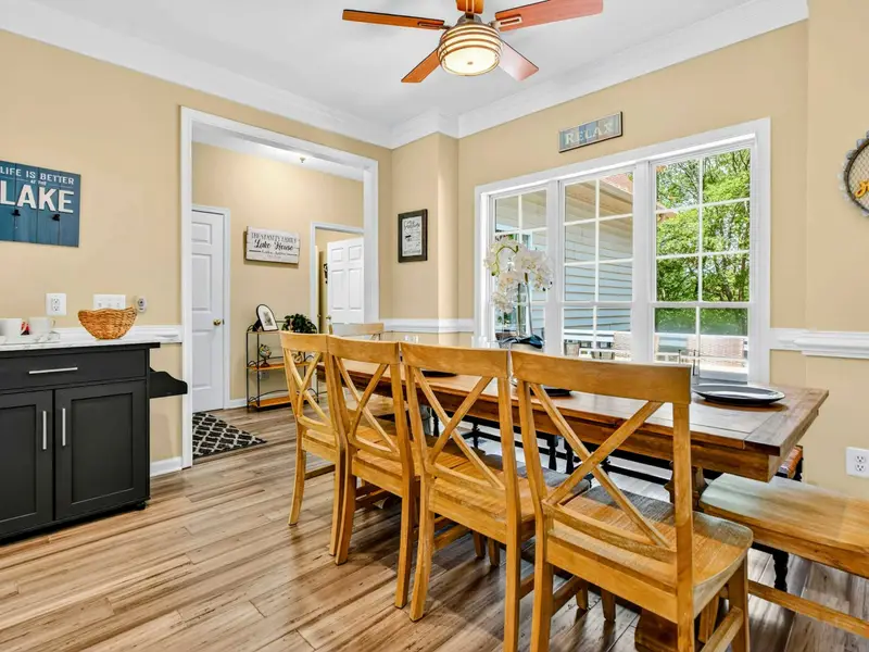 A farmhouse table that seats eight with room for elbows. Big dinners, card games, puzzles: this table earns its keep.