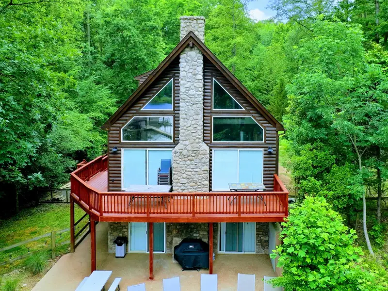 The A-Frame from Above - Step onto the deck for an elevated view of the property's iconic silhouette.