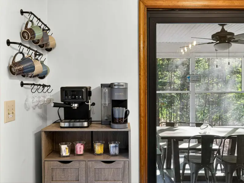Morning Rituals: A dedicated coffee station with a Keurig and scenic views.