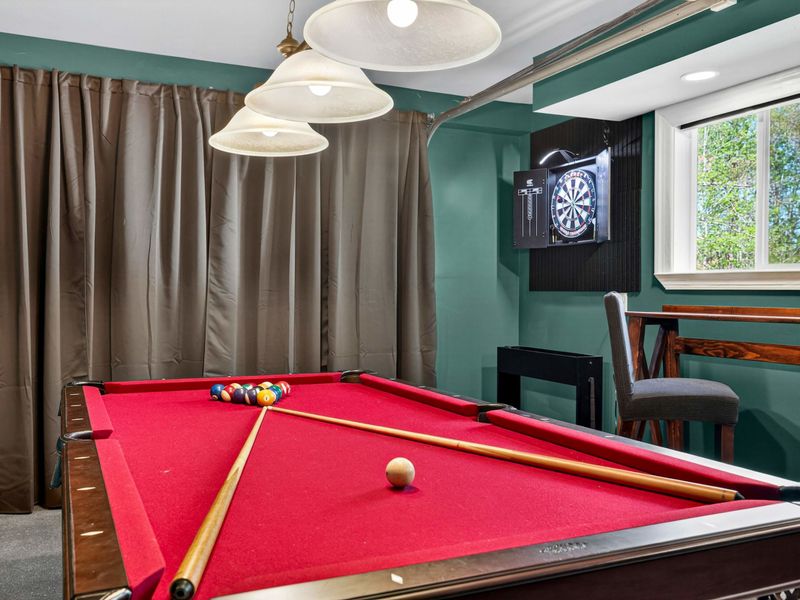 Pendant Lighting: Industrial fixtures set the perfect mood for game night.