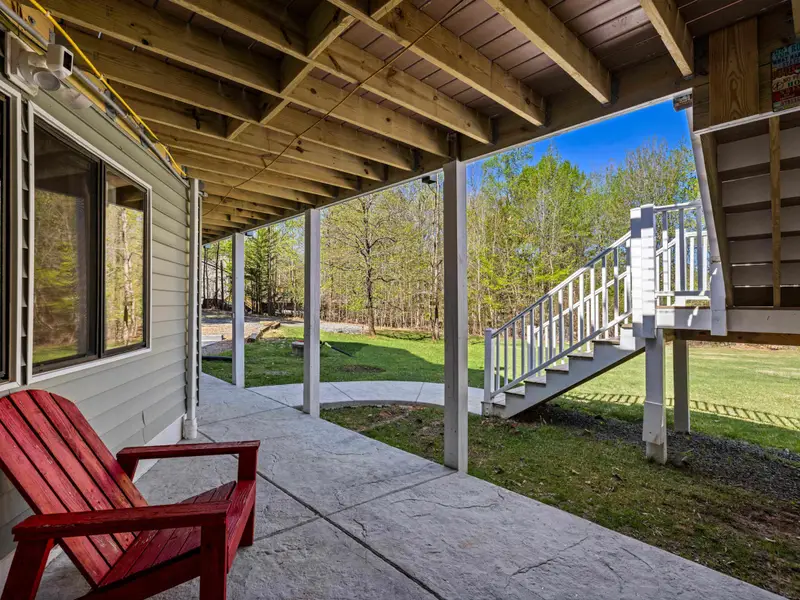 The View from Below: Looking up at the impressive multi-level deck architecture.