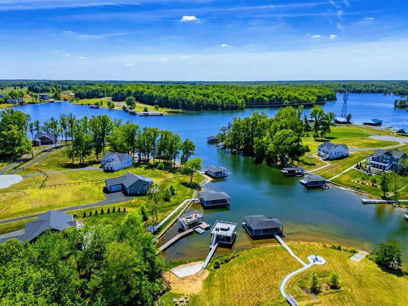 From Above - The whole cove at a glance: protected water, neighboring docks, and a quiet pocket of Lake Anna to call yours.