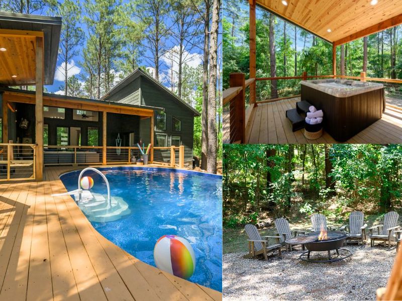 Immerse yourself in nature’s luxury — a private pool, relaxing hot tub, and cozy fireside lounge beneath the pines. Every moment outdoors is a getaway within a getaway.