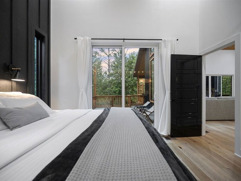 Sliding doors that lead to top deck lounge area