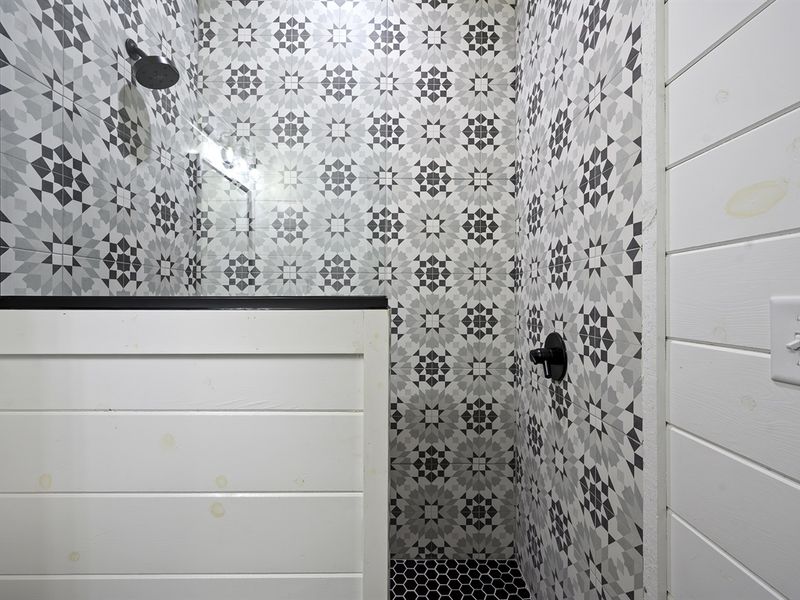 Walk-in tiled shower