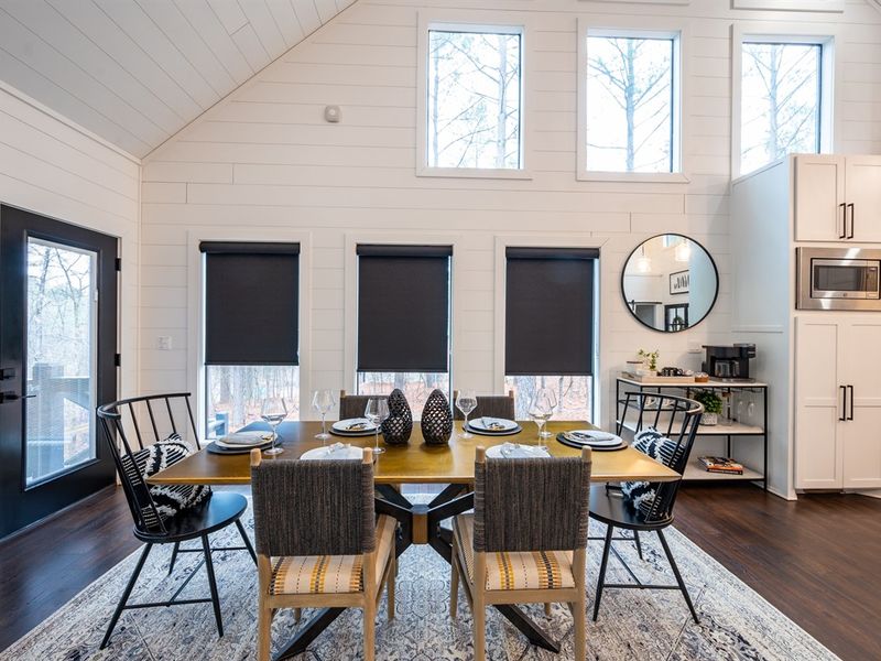 Large copper dining table w/extra seating