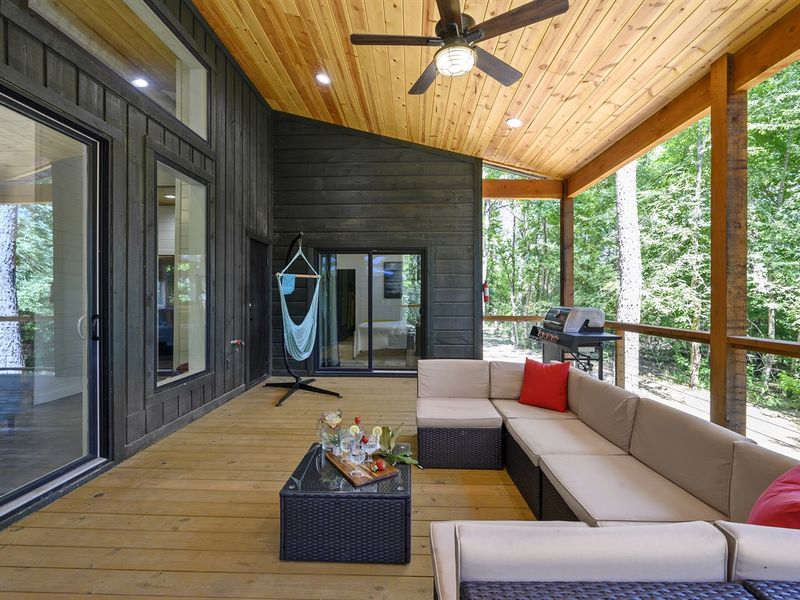 The large deck is an extension of the inside. Enjoy late night conversations as you hear the sounds of nature.