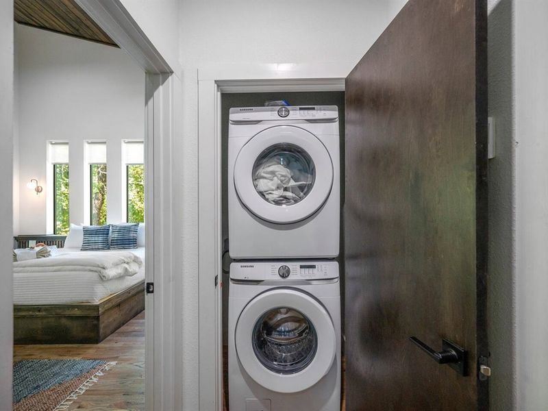 Full-size washer and dryer available in laundry closet