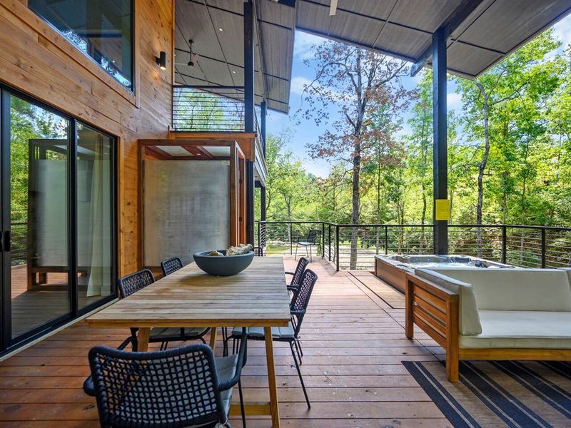 Outdoor dining table seats 6 for seasonal meals.