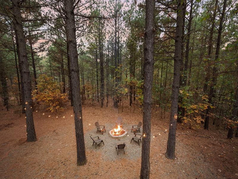 Gather around the fire pit under a canopy of twinkle lights, where laughter fills the air and s’mores are the perfect sweet ending to a night of creating memories at your secluded cabin.