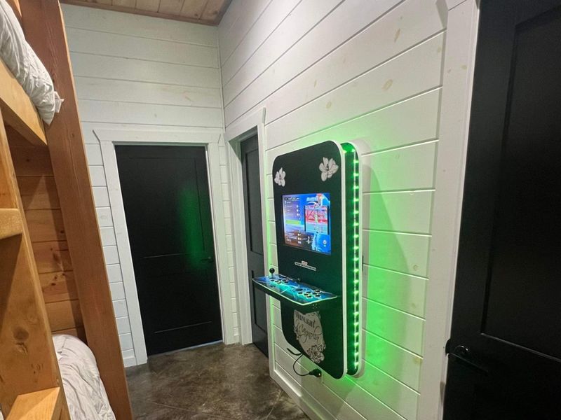 Retro fun meets modern cabin — light it up and play your favorites!