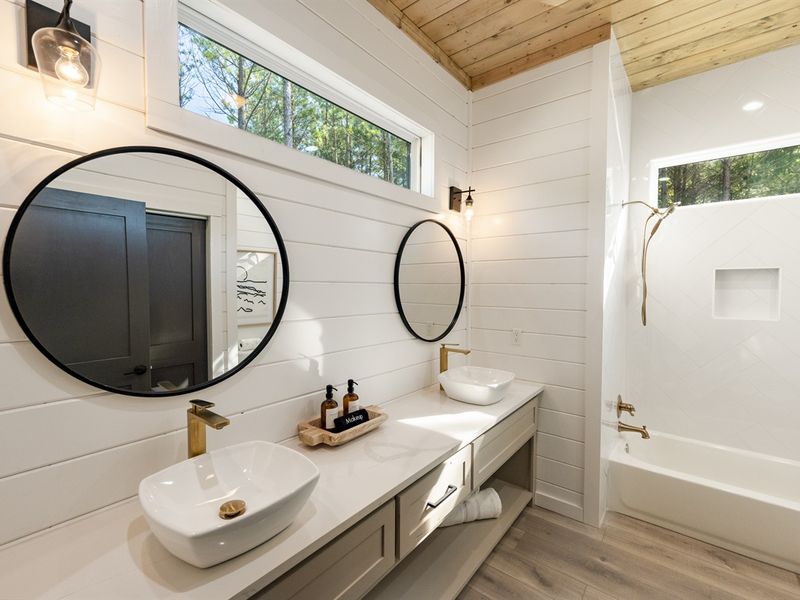 Trough sinks and plenty of counter-space.