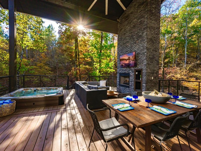 where mornings begin with coffee in the trees and evenings end in the hot tub under the stars