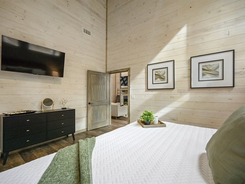 Take a break in this plush king bed and a TV for all your favorite shows!