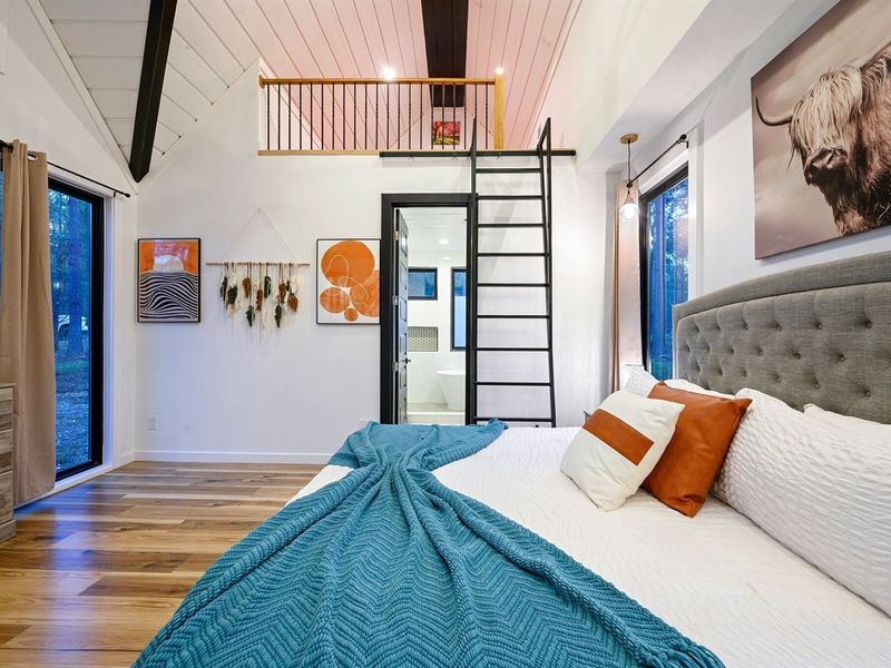 Climb up to a dedicated area for movement and wellness.