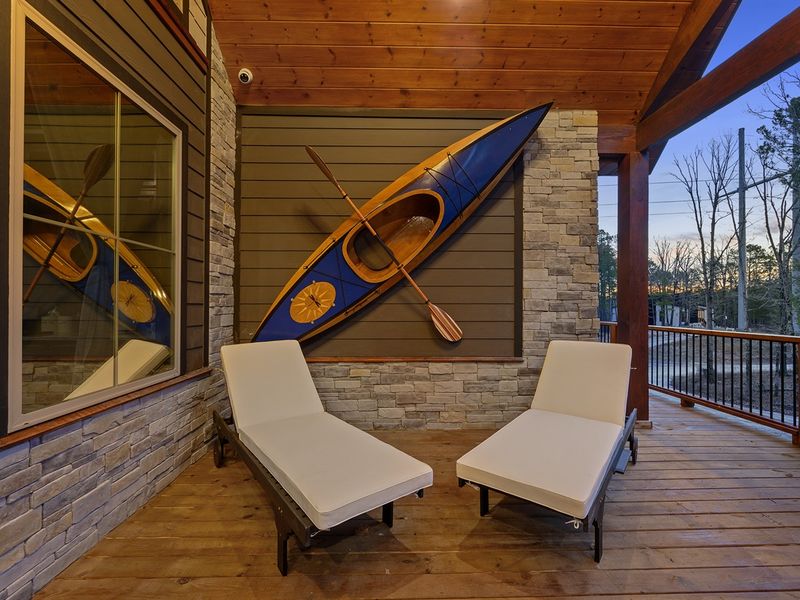 Kayak decor on front porch