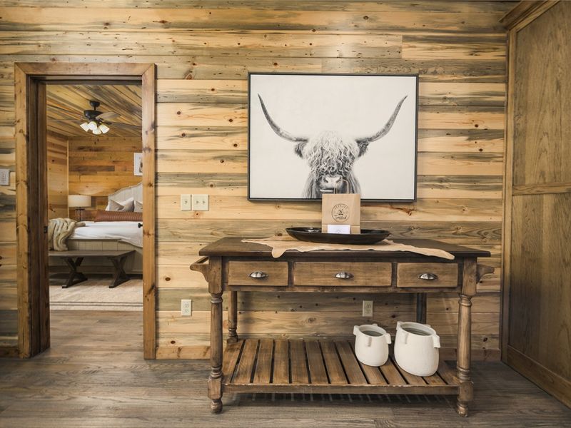 Warm wood interiors with carefully curated cabin decor