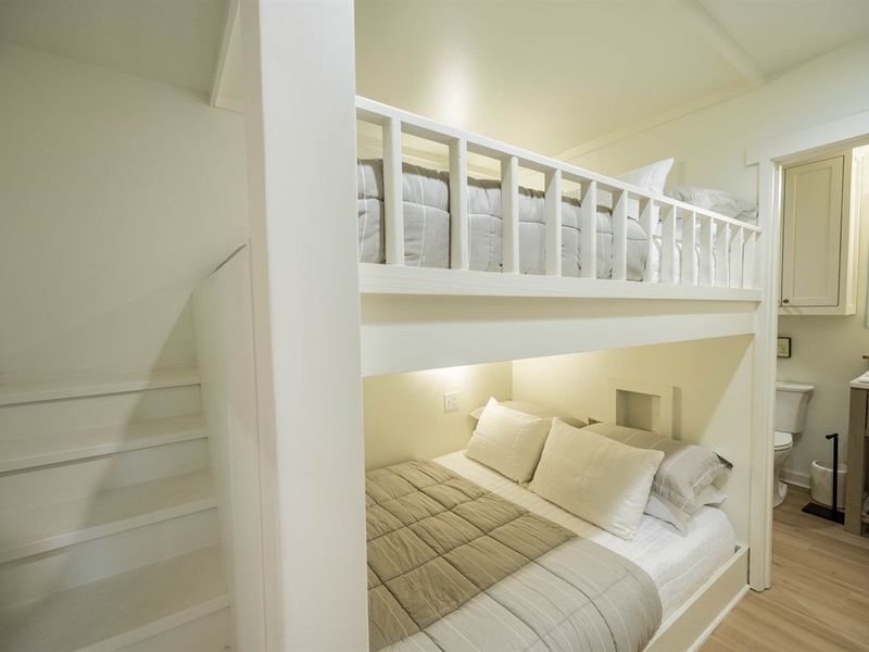 Queen over queen bunk with private bathroom