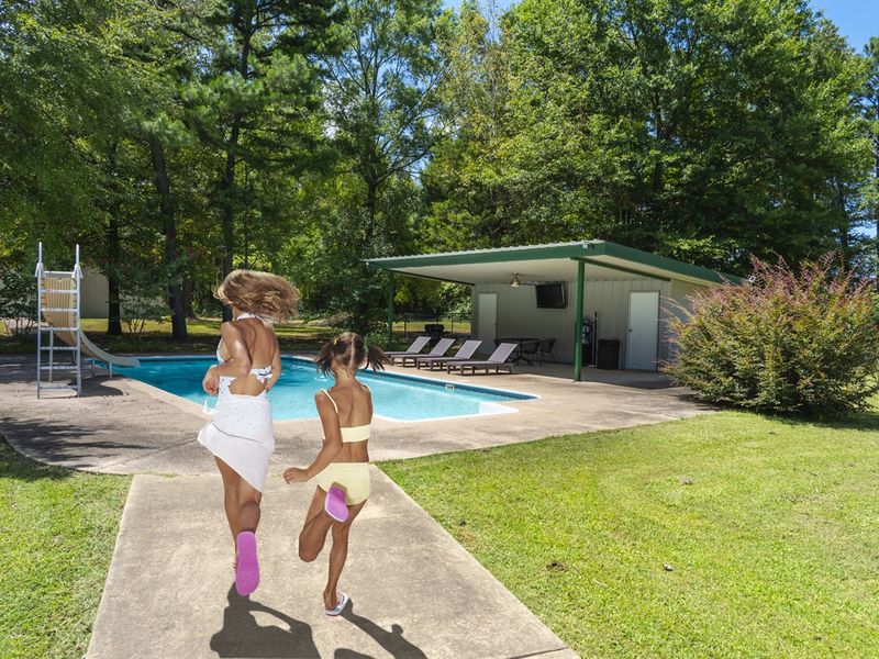 "Dive into relaxation with our sparkling private pool."