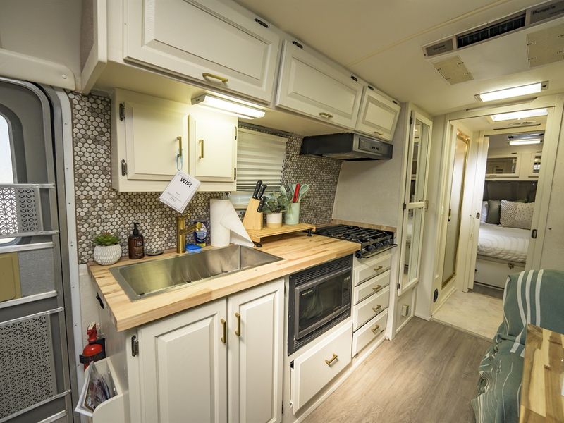 Texas Pecan Airstream kitchen
