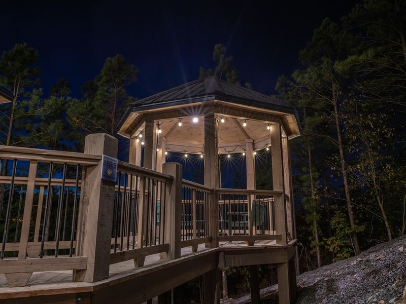 The gazebo's glow turns the night into a fairytale.