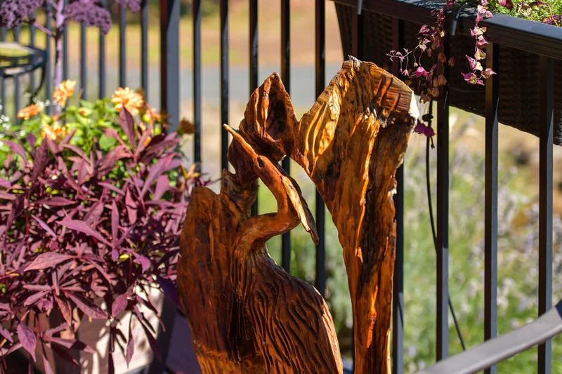 One of the wooden birds