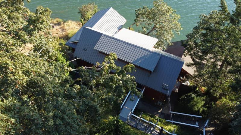 Flyover view of the tree house suites property.
