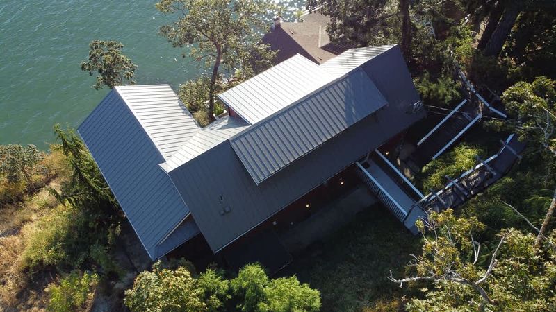 Flyover view of the tree house suites property.