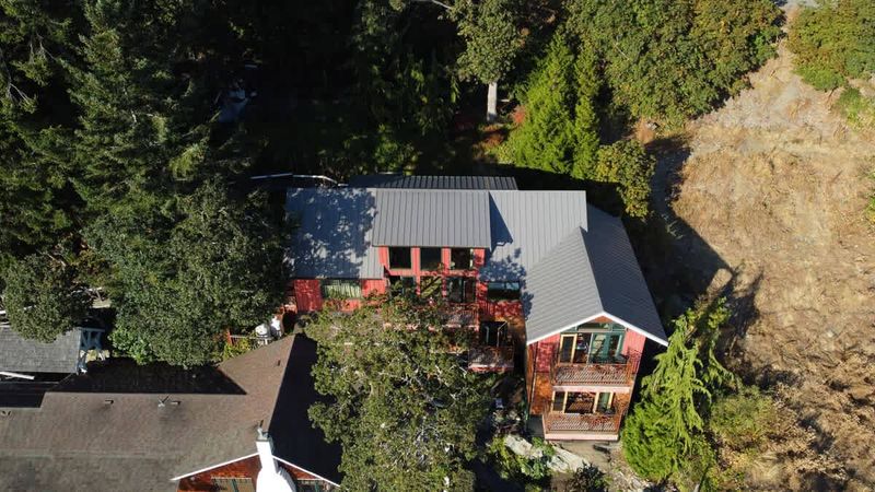 Flyover view of the tree house suites property.