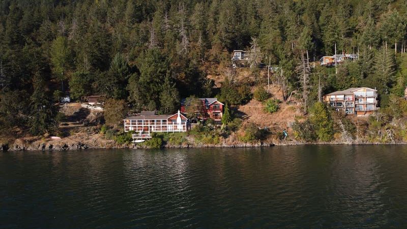 Flyover view of the tree house suites property.