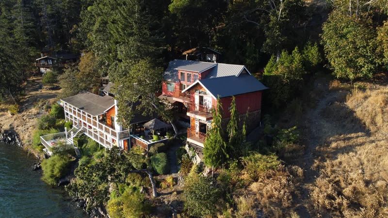 Flyover view of the tree house suites property.