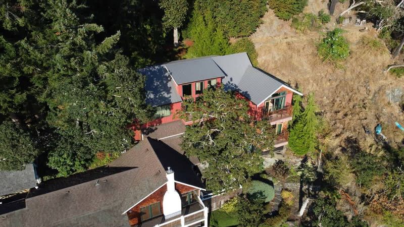 Flyover view of the tree house suites property.