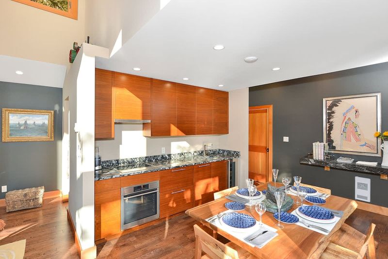 Dining and European styled kitchen space.