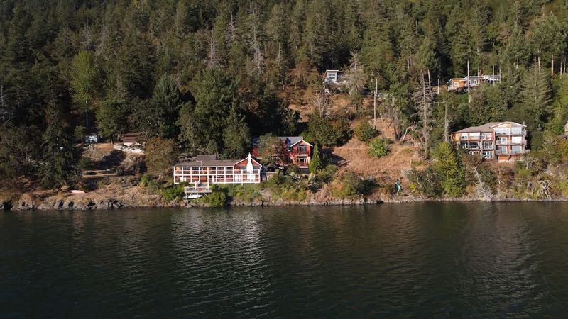 Sky view of the Tree House Suites Cowichan Bay.